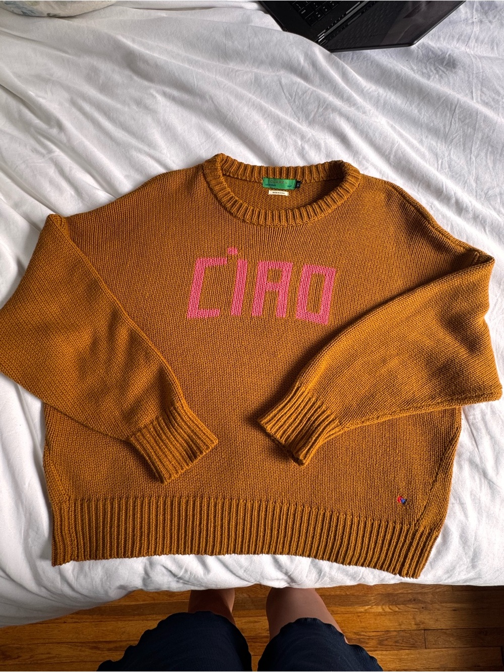 Clare V.  Cia Ciao Cotton Cashmere Knit Ribbed Sweater Gold Mustard XL